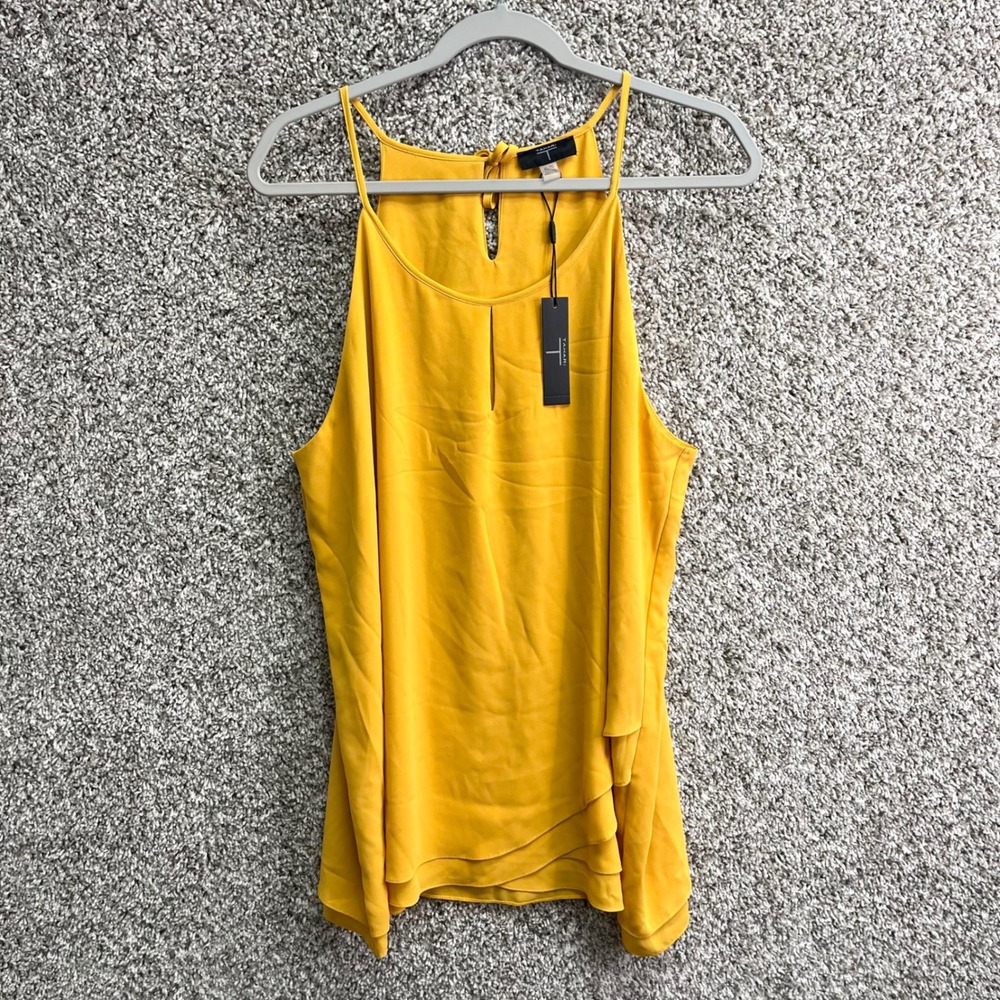 Tahari Tank Top Women's XL Yellow High Neck Sleeveless Pleated Front Chiffon NWT